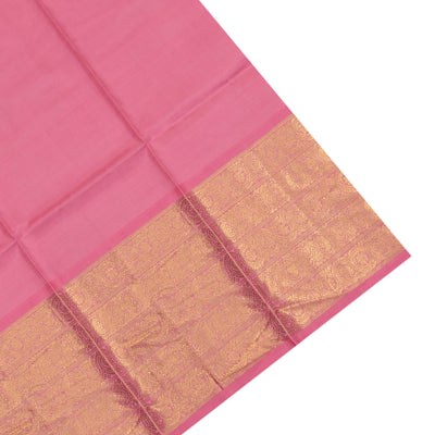 Off White Floral Print Zari Checks Tussar Silk Saree with Pink Kanchi Silk Getti Self Pallu