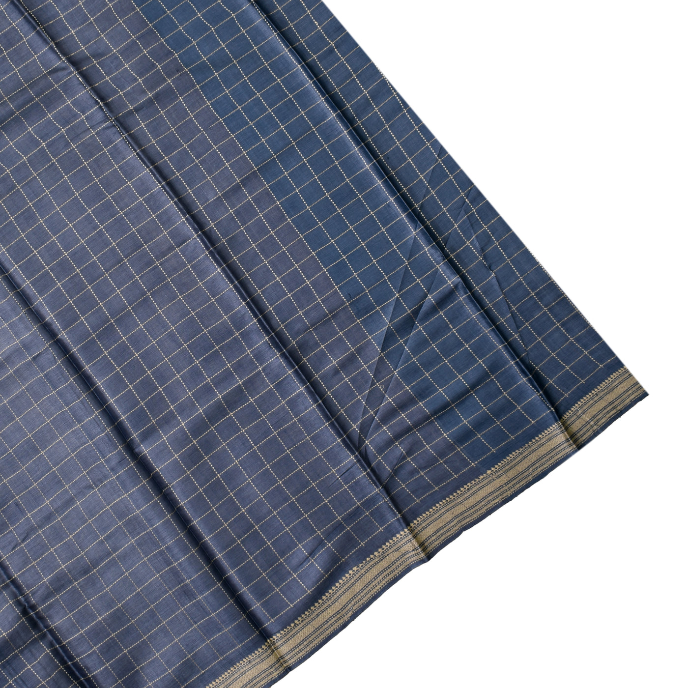 Blue Tussar Silk Saree with Thread Checks Design