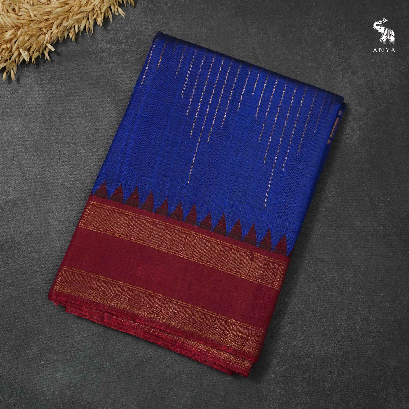Blue Raw Silk Saree with Zari Stripes Design