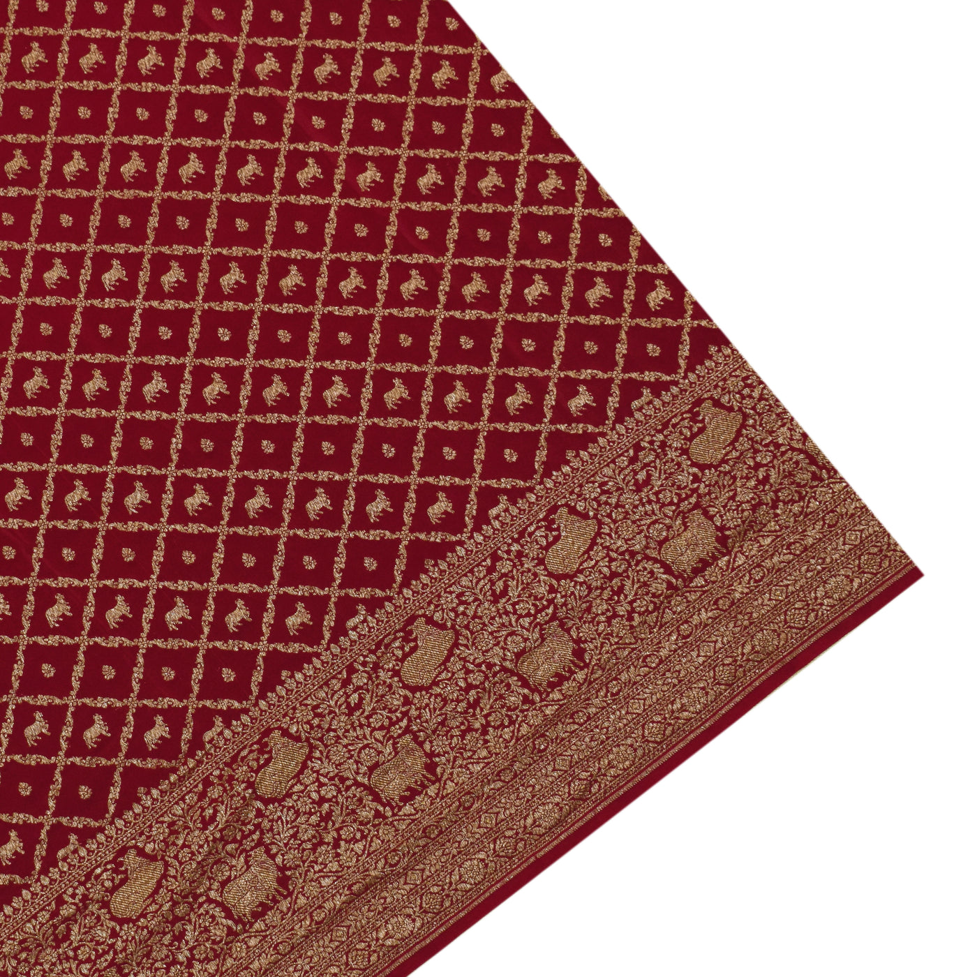 Maroon Georgette Banarasi Saree with Pichwai and Small Dots Zari Design