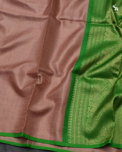 Onion Pink Zari Checks Tussar Silk Saree with Alli Green Kanchi Silk Pallu and Blouse