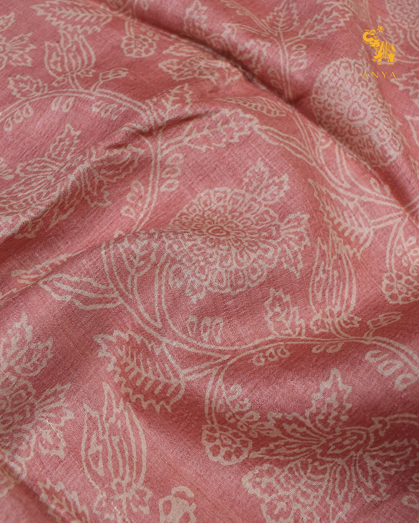 Onion Pink Tussar Silk Saree with Creeper Design