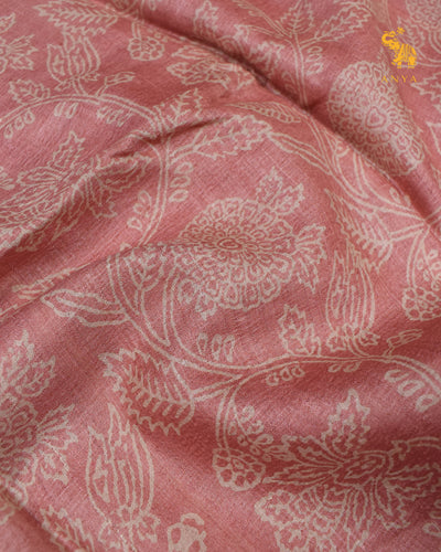 Onion Pink Tussar Silk Saree with Creeper Design