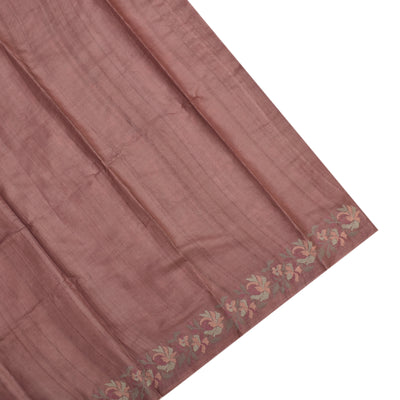 Onion Pink Tussar Silk Saree with Embroidery Design