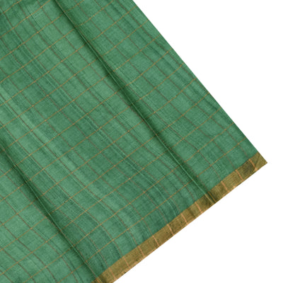 Off White Tussar Silk Saree with Leaf and Checks Design