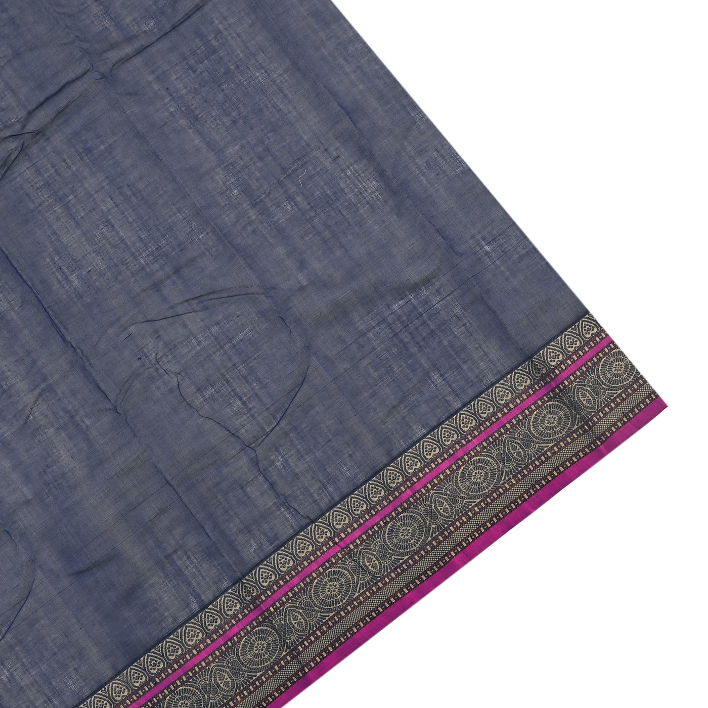 Navy Blue Kanchi Cotton Saree with Kattam Design