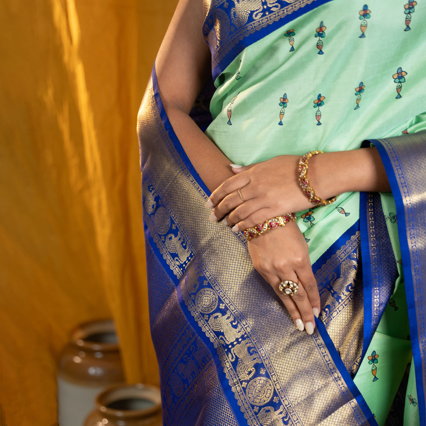 Pista Green Madhubani Kanchi Silk Saree