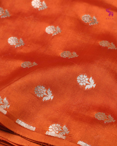 Rust Banarasi Silk Fabric with Floral Butta Design