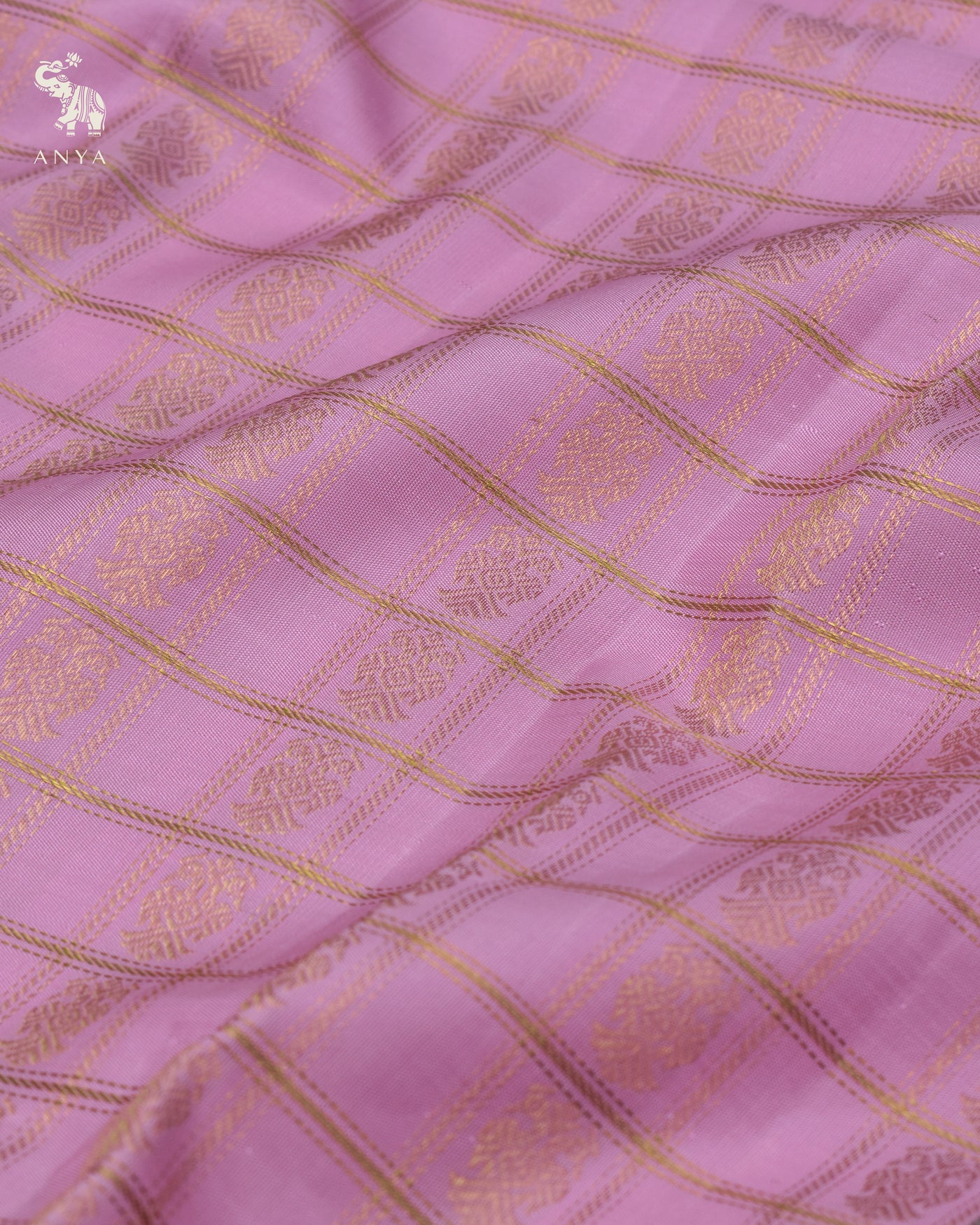 Lotus Pink Kanchipuram Silk Saree with Zari Kattam and Butta Design