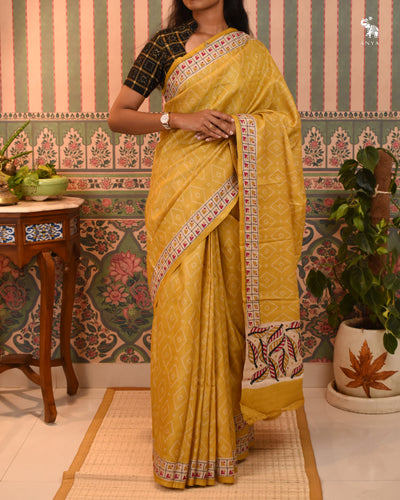 Oil Mustard Tussar Silk Saree with Kantha Work Design