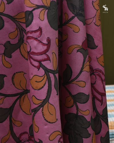 Onion Pink Pen Kalamkari Kanchi Silk Fabric