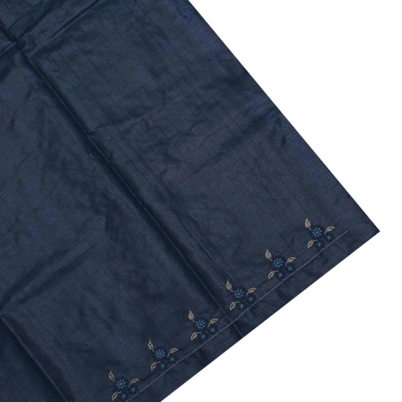 Navy Blue Tussar Silk Saree with Floral Embroidery Design