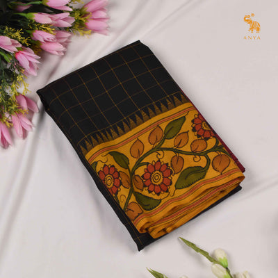 Black Pen Kalamkari Kanchi Silk Saree