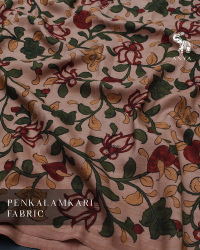 Onion Pink Pen Kalamkari Kanchi Silk Fabric