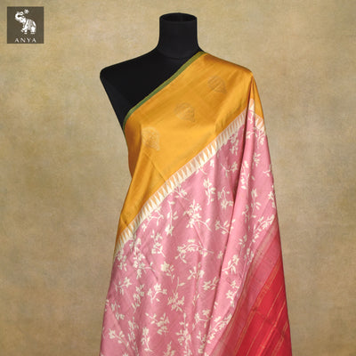 Onion Pink Printed Kanchi Silk Saree with Floral Print and Zari Kattam Design