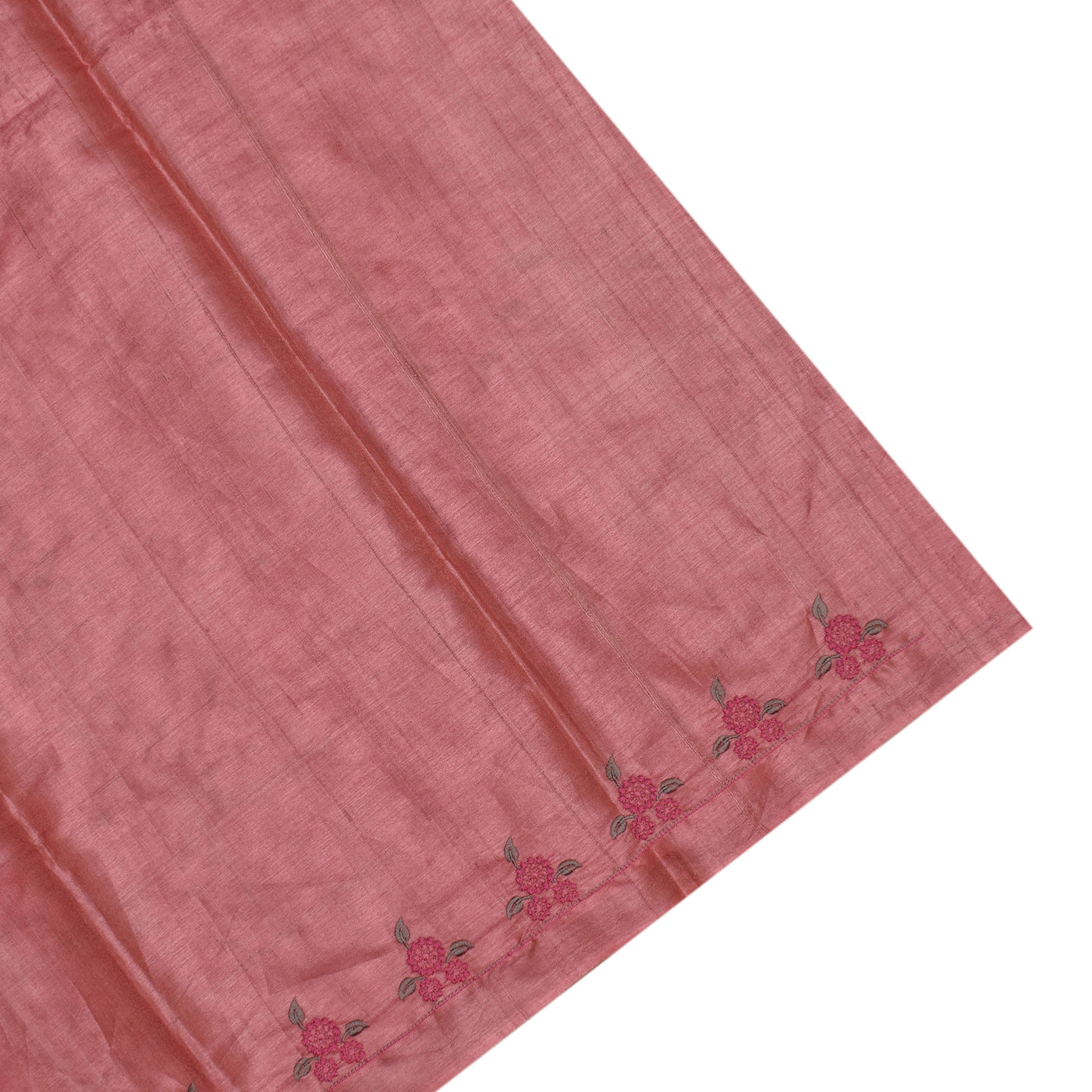 Pink Tussar Silk Saree with Floral Embroidery Design