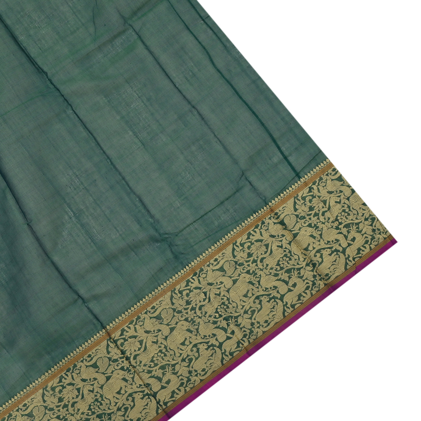 Green Kanchi Cotton Saree with Thread Checks Design