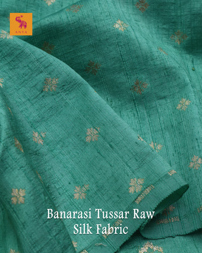 Rexona Green Banarasi Tussar Raw Silk Fabric with Diamond Butta Design