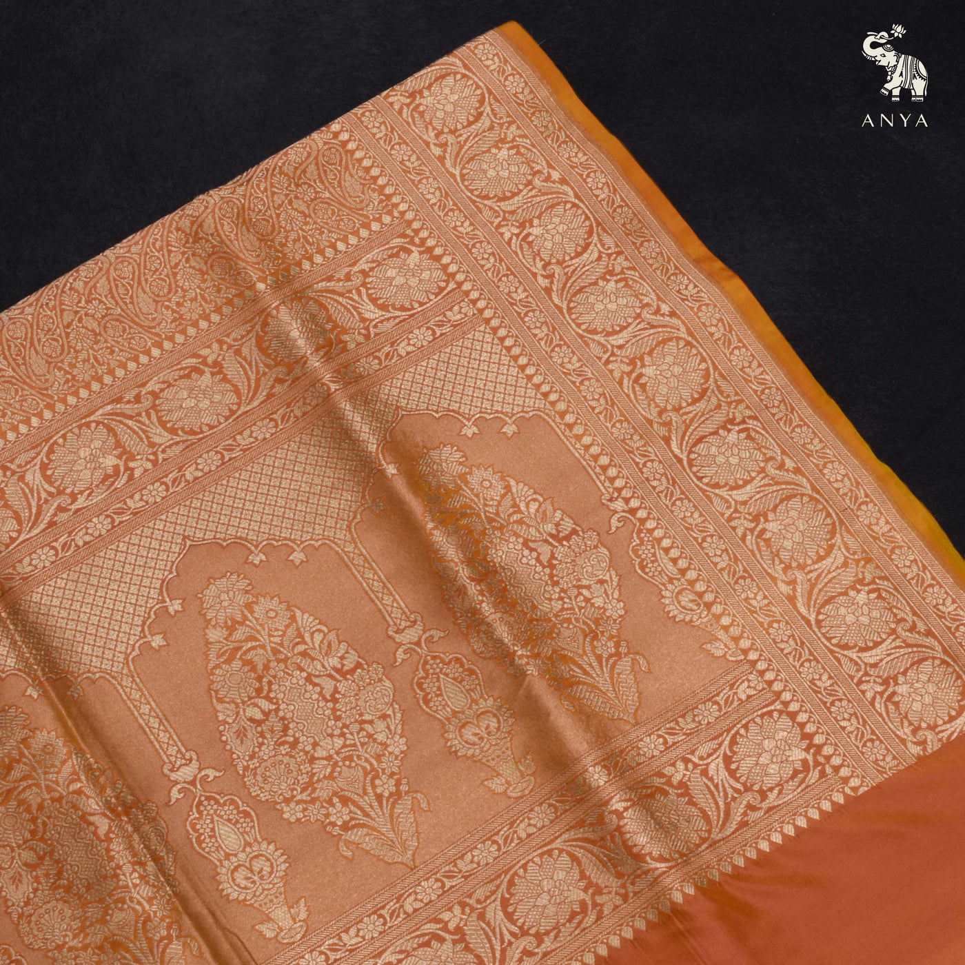 Mustard Banarasi Silk Saree with Creeper Design