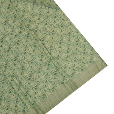 Apple Green Tussar Silk Saree with Pichwai Print Zari Checks Design