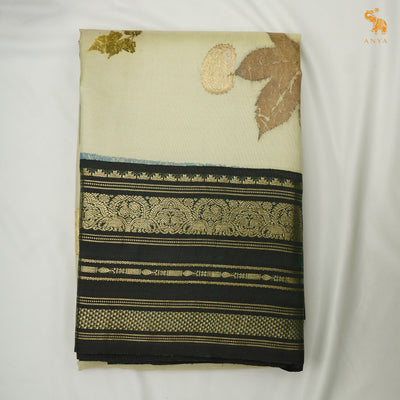 Elaichi Green Eco Print Kanchi Silk Saree with Bottle Green Getti Self Pallu