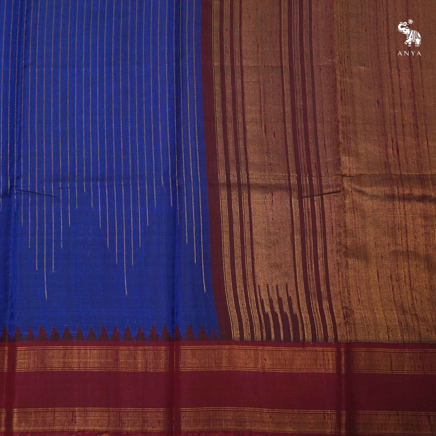 Blue Raw Silk Saree with Zari Stripes Design