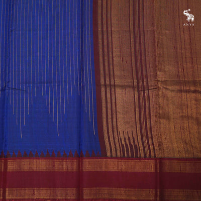 Blue Raw Silk Saree with Zari Stripes Design