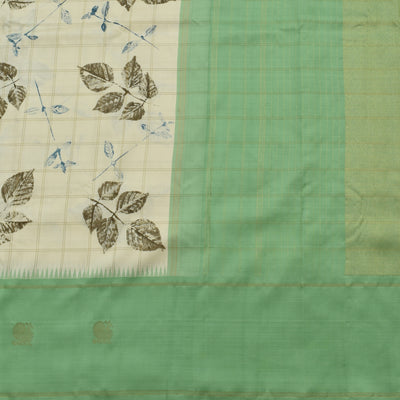 Off White Eco Print Kanchi Silk Saree