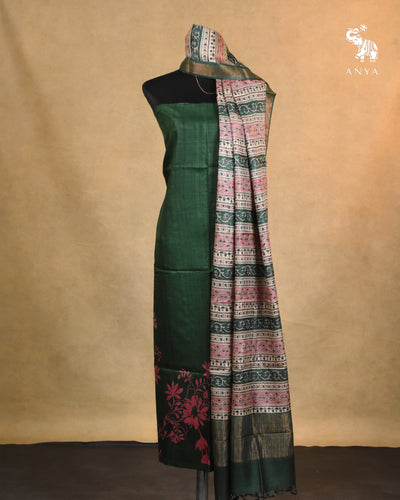 Bottle Green Unstitched Tussar Salwar Set