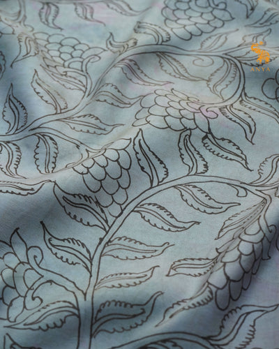 Grey Pen Kalamkari Kanchi Silk Saree with Creeper Design