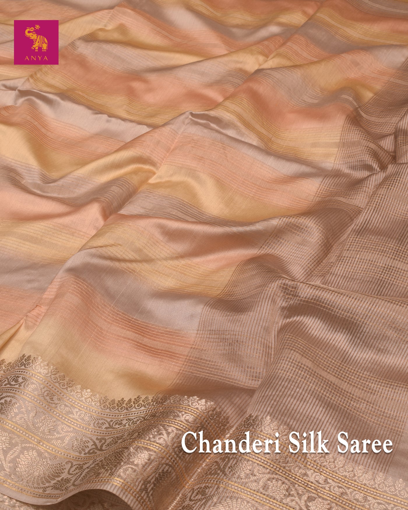 Grey Chanderi Silk Saree with Zari Stripes Design