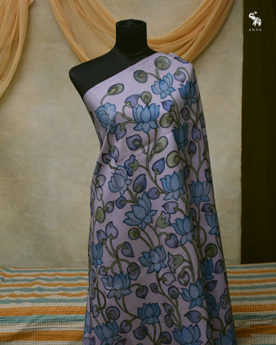 Lilac Pen Kalamkari Kanchi Silk Fabric