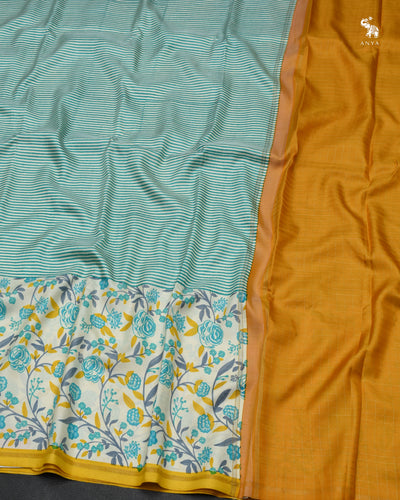 Off White Kanchi Silk Printed Saree with Horizontal Design