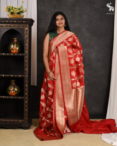 Red Banarasi Silk Saree with Creeper Design