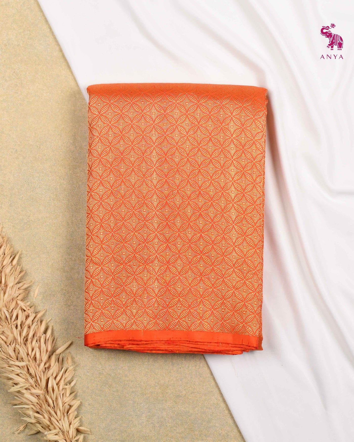 Orange Kanchi Silk Fabric with Getti Zari Design