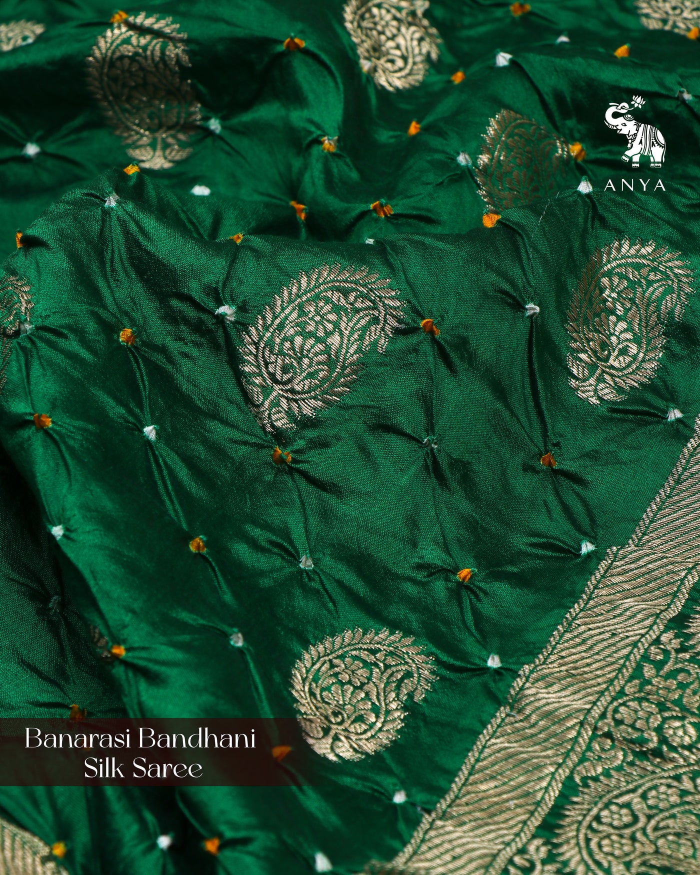 Green Bandhani Banarasi Silk Saree