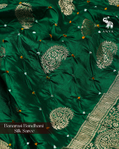 Green Bandhani Banarasi Silk Saree