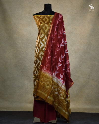 Brown Unstitched Chanderi Salwar Set