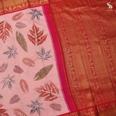 Baby Pink Eco Print Kanchi Silk Saree