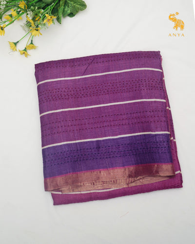 Violet Chanderi Saree with Kantha Work Design