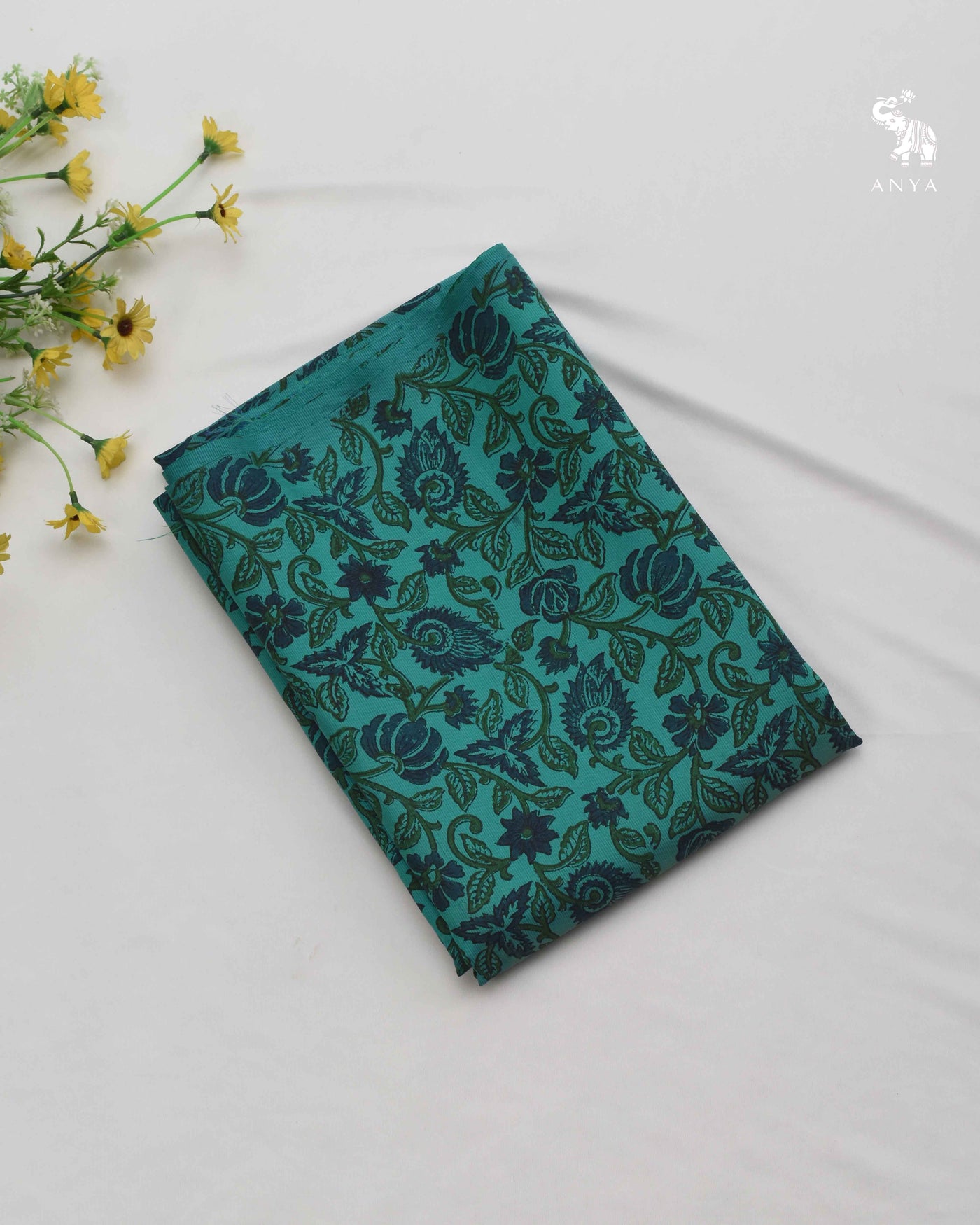 Peacock Green Printed Kanchi Silk Fabric