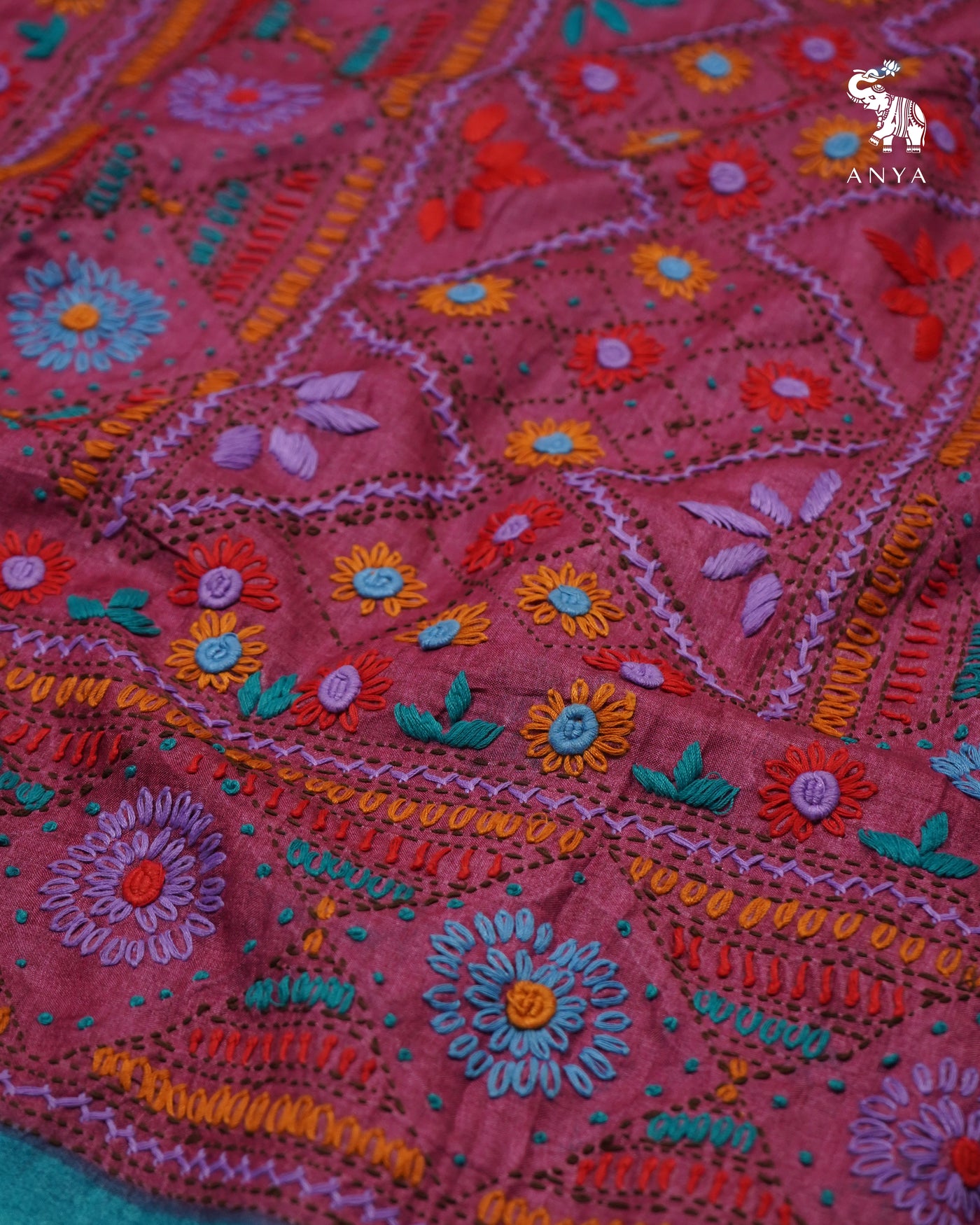 Rani Pink Tussar Silk Saree with Embroidery Design