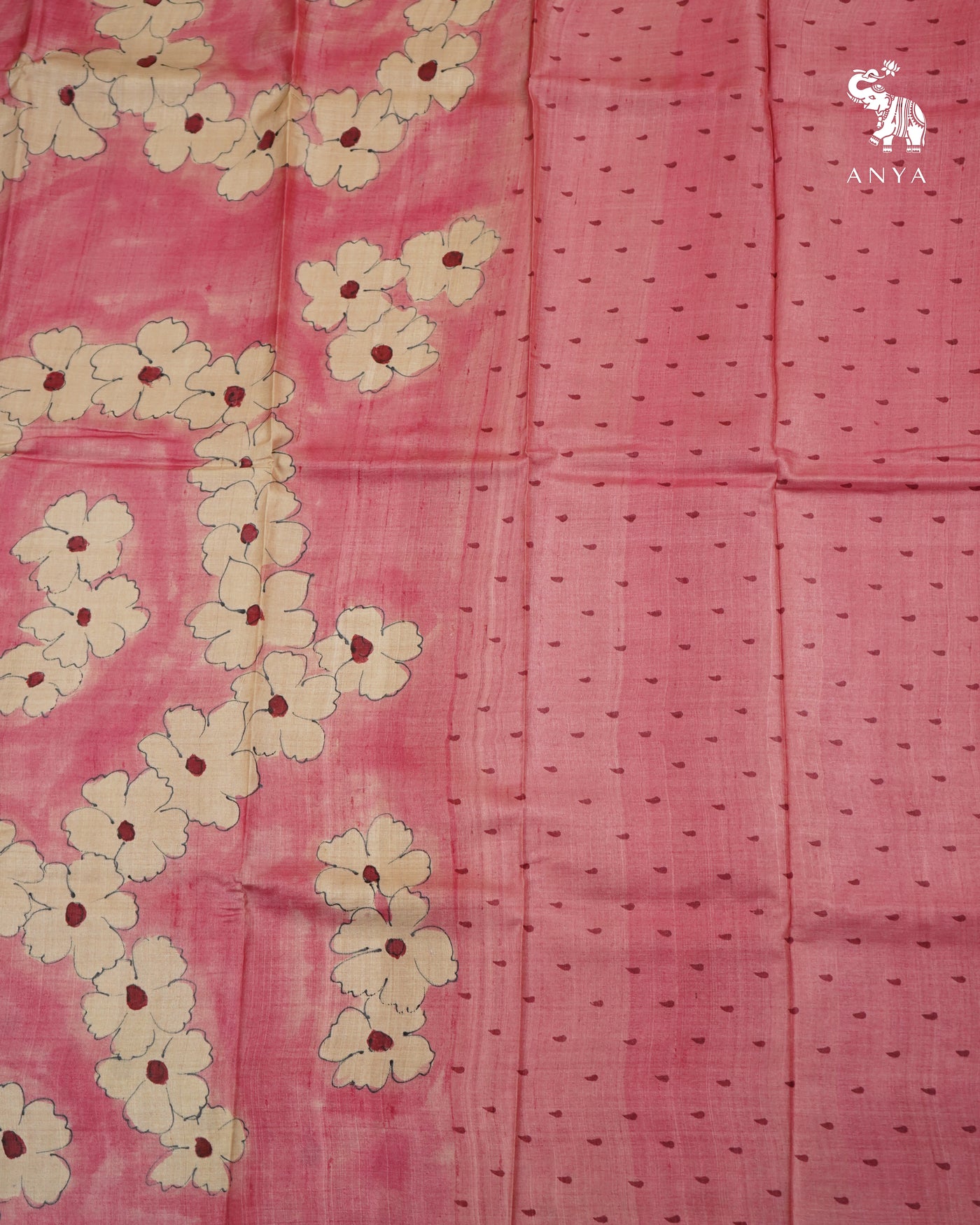 Onion Pink Tussar Silk Saree with Floral Design