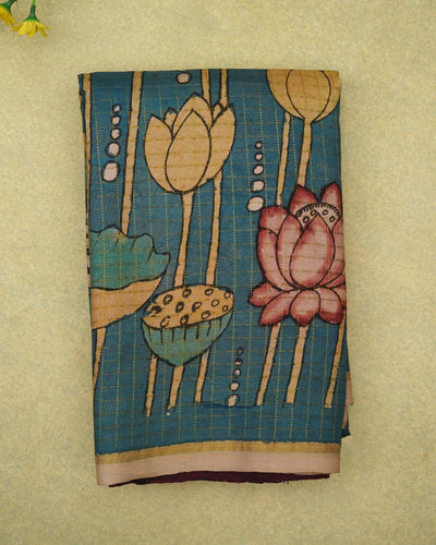 Indigo Pen Kalamkari Kanchi Silk Saree