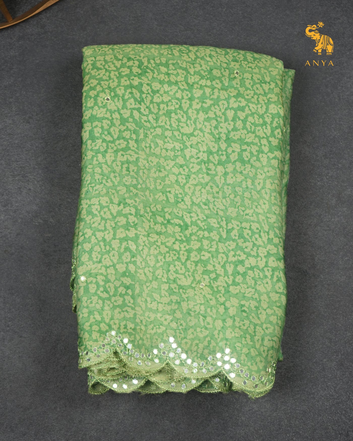 Alli Green Printed Kanchi Organza Silk Saree with Mirror Work Design
