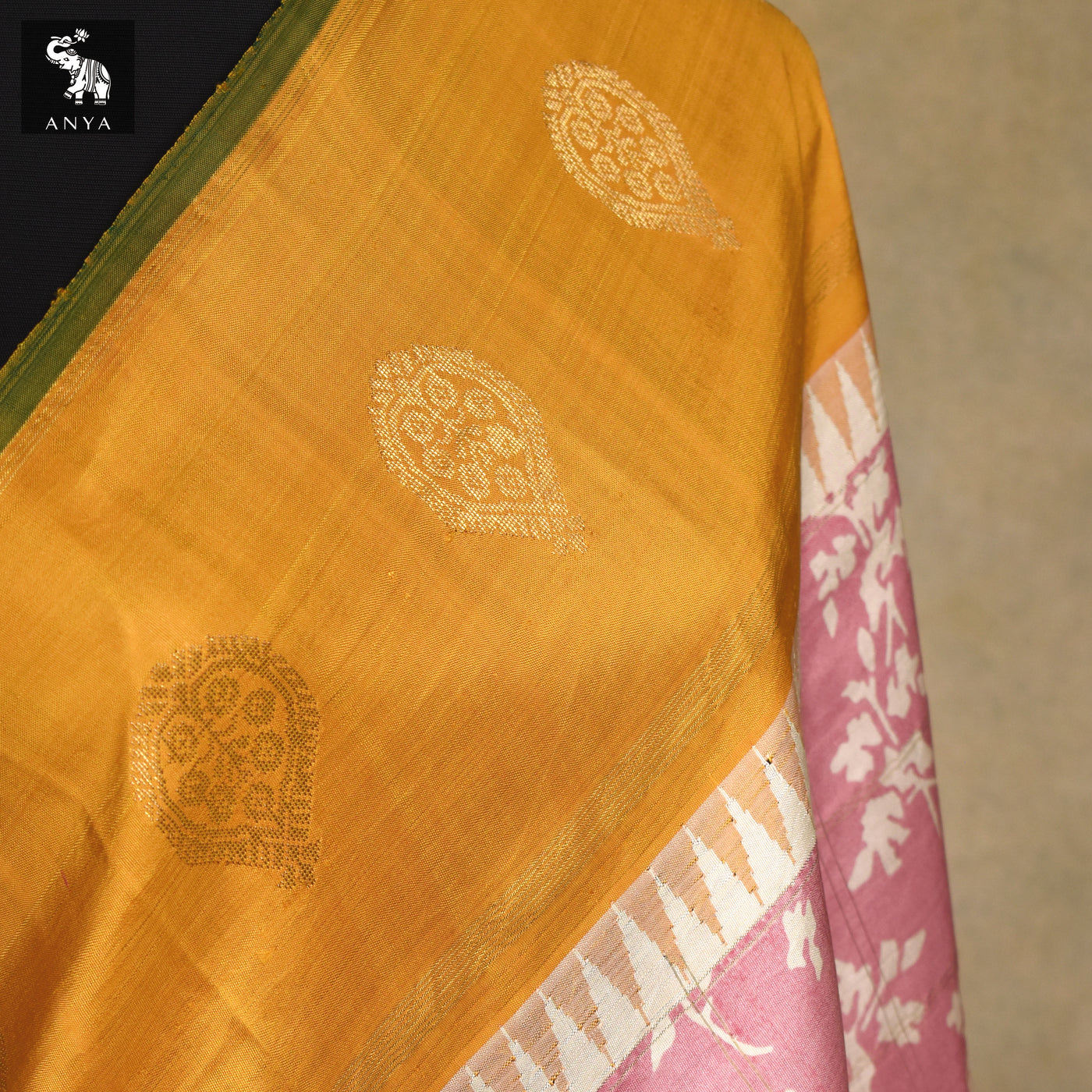 Onion Pink Printed Kanchi Silk Saree with Floral Print and Zari Kattam Design