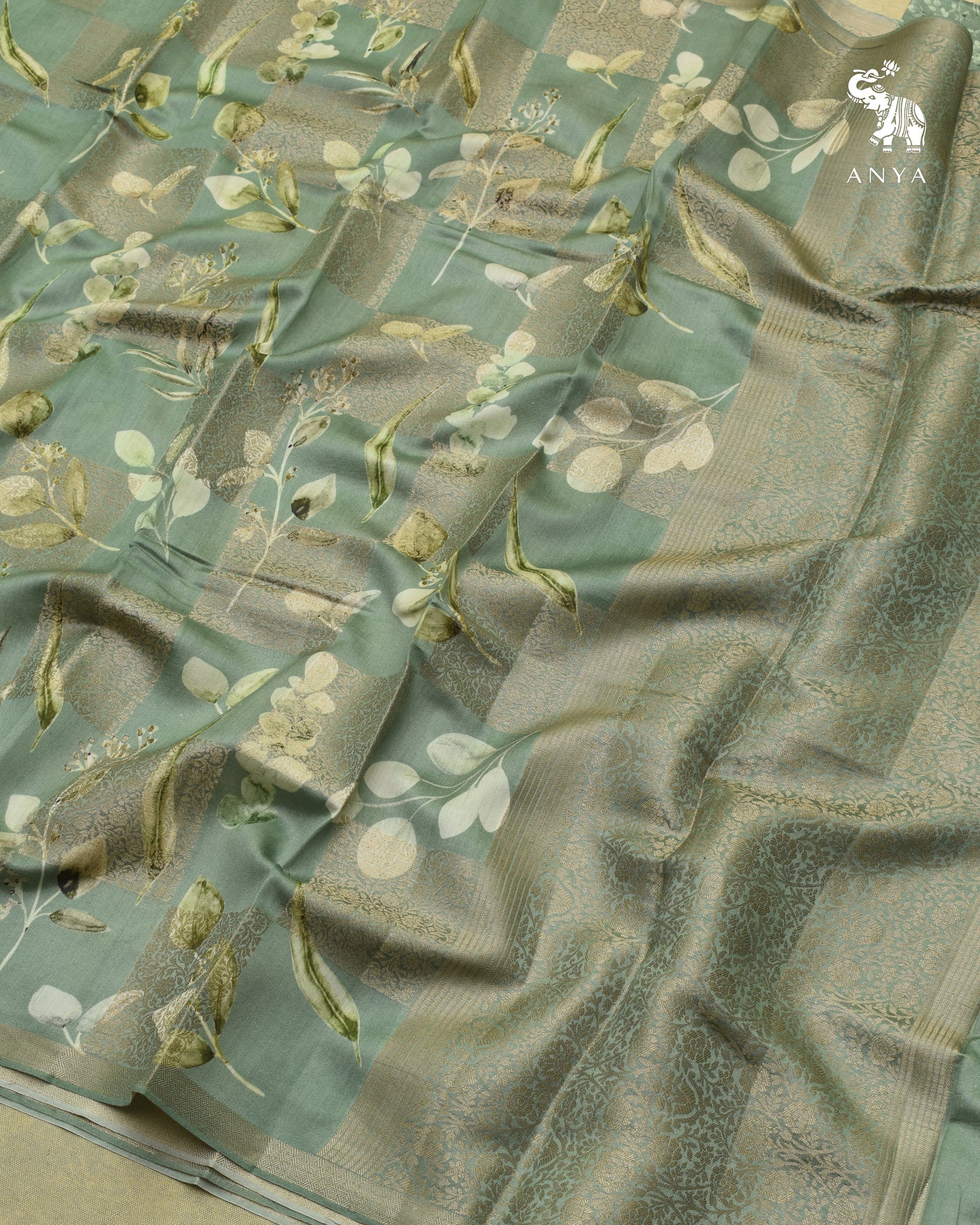 Pastel Green Banarasi Silk Saree with Box Floral Zari Design