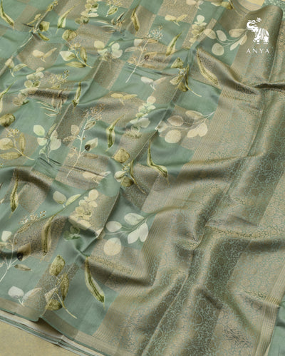 Pastel Green Banarasi Silk Saree with Box Floral Zari Design