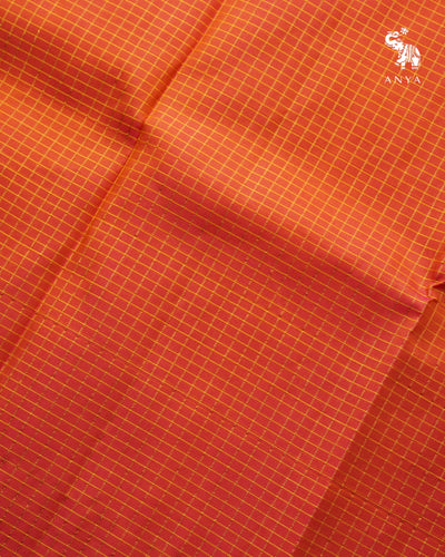 Peach Dual Shade Kanchi Silk Fabric with Zari Checks Design