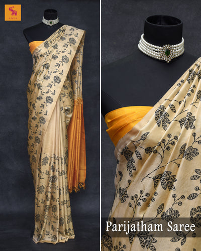 Off White Sequins Embroidery Silk Saree